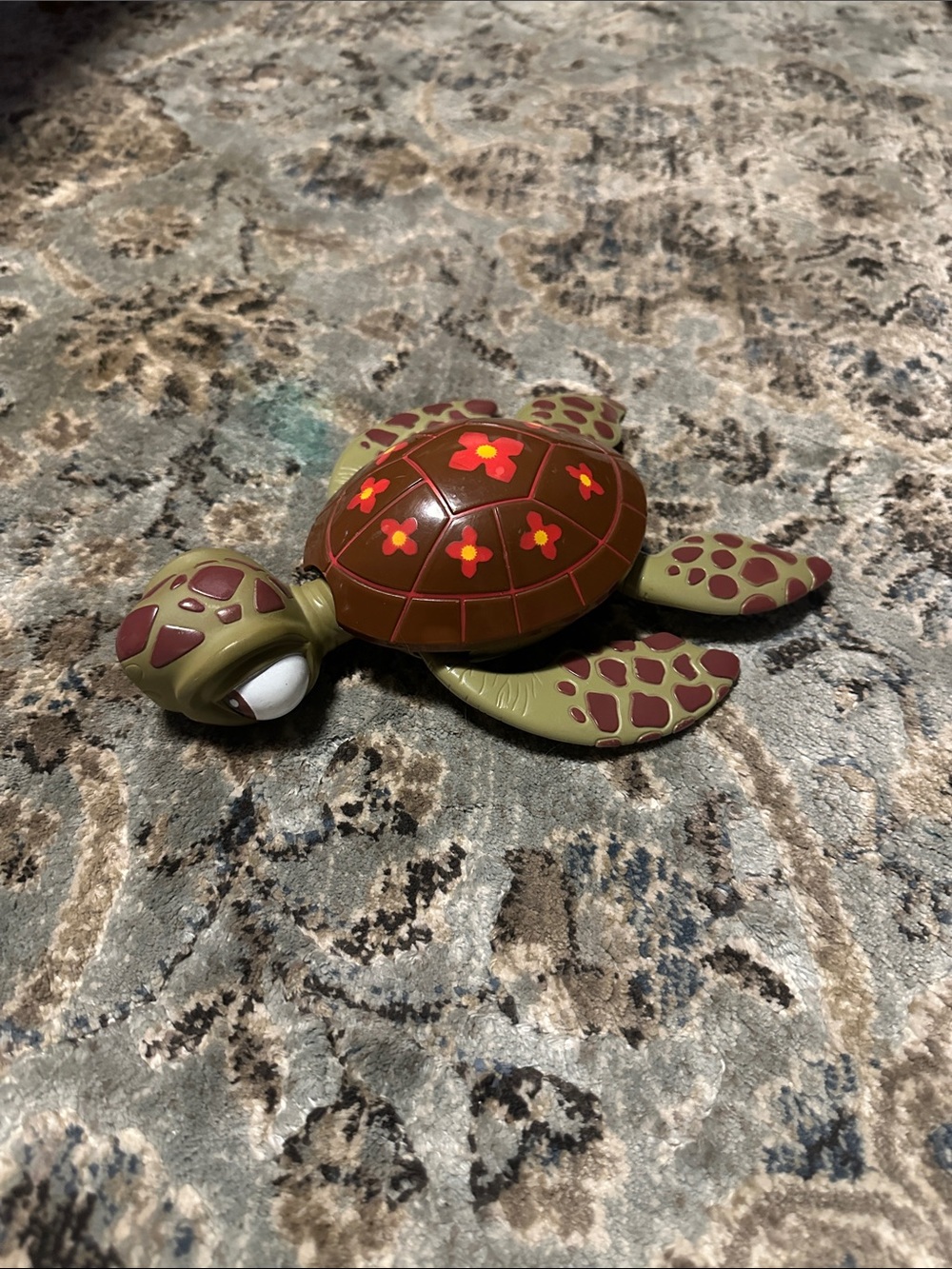Disney Olive Green and Brown Floral Sea Turtle Toy with Red Accents